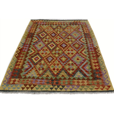 Tapis oriental doré / rouge en laine tissé à la main Jorge