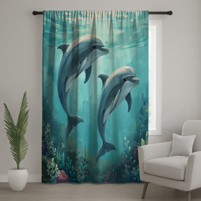 Dauphins avec dauphins, rideaux transparents et occultant - 1 panneau
