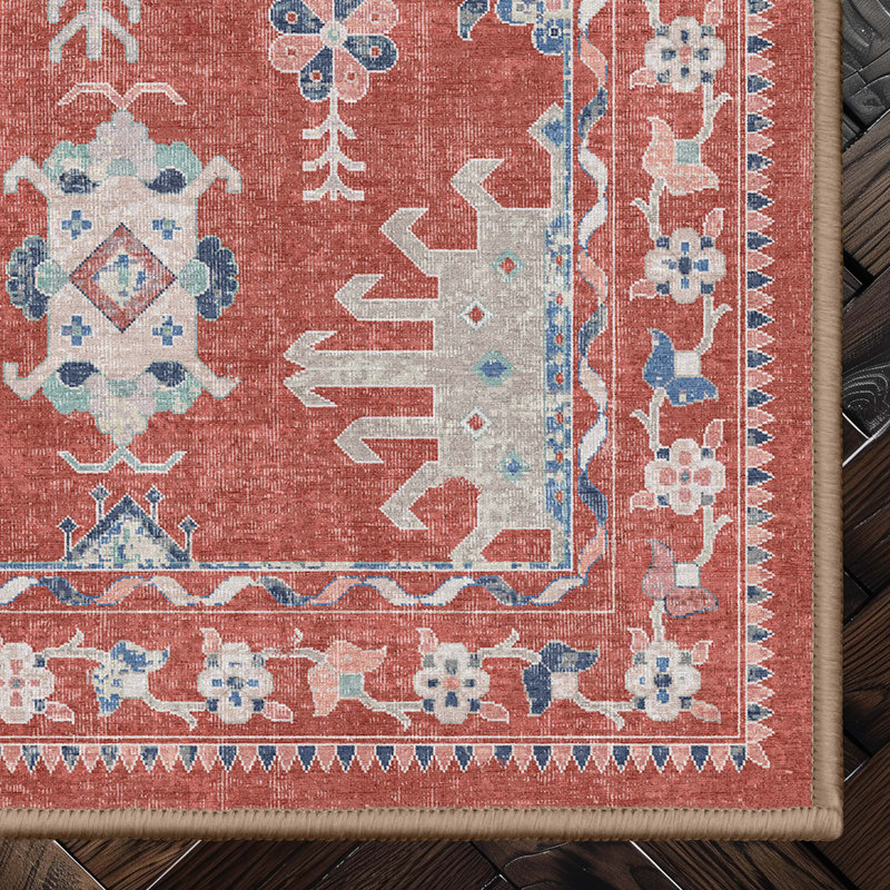 Tapis rouge à motif floral médaillon Bungalow Rose Aylena, Rectangle 6 pi x 9 pi