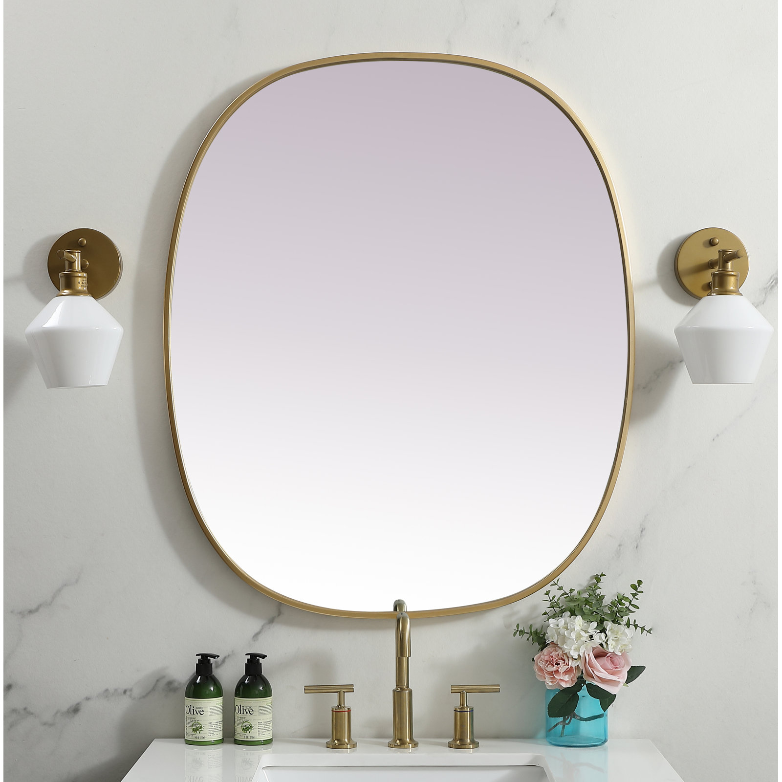 Sabine Metal Curved Oval Wall Mirror, Brass, 36" x 30"