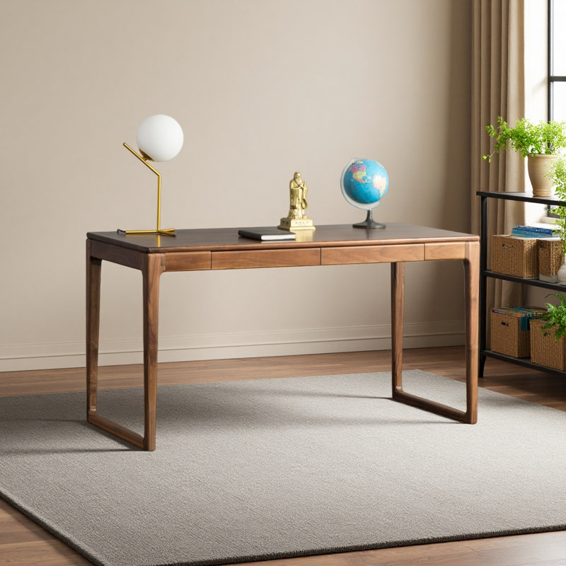 High-quality walnut wood desk, 29.52" H x 55.11" W x 25.59" D