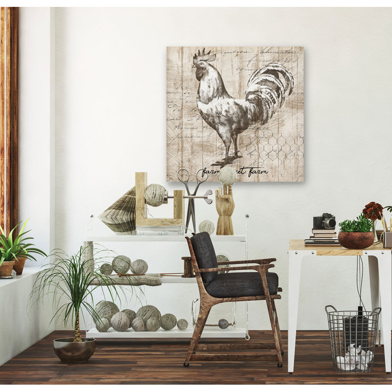 " Farm Rooster ", 10" H x 10" W x 1.5" D, Wrapped Canvas