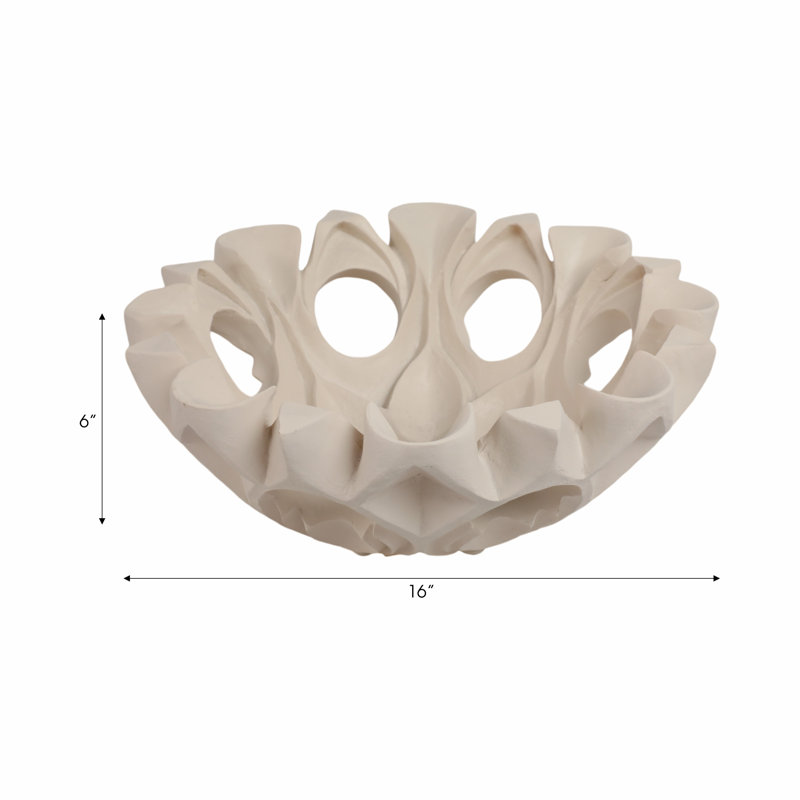 Ostend Handmade Resin Decorative Bowl, 6" H X 16" W X 16" D, White