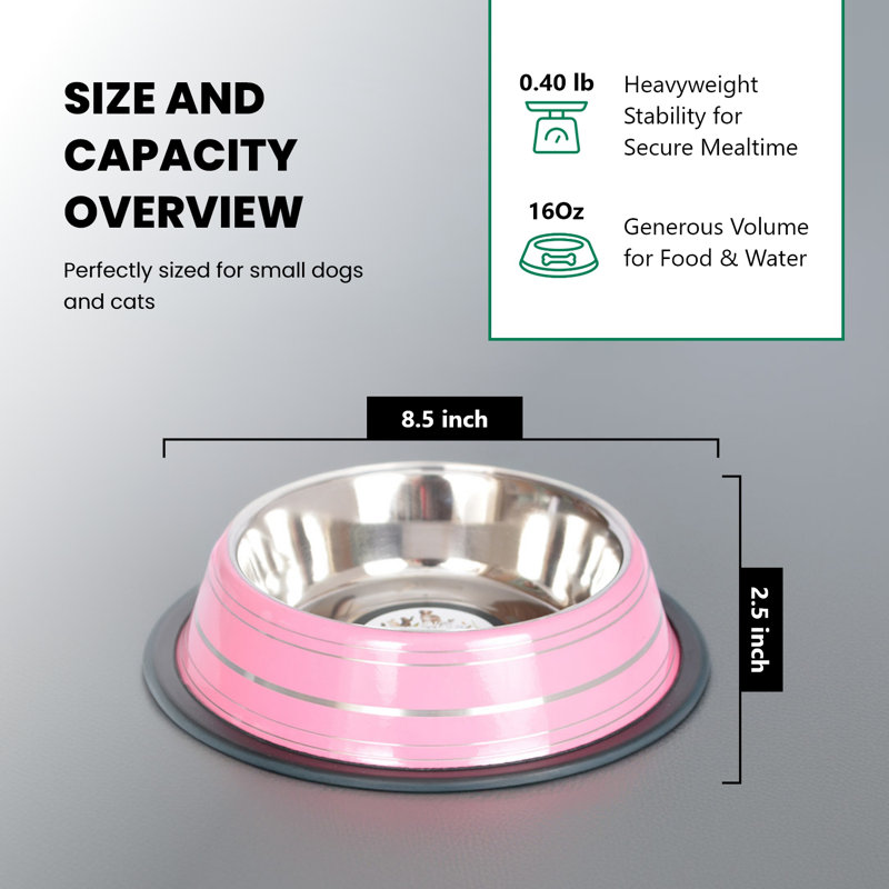 Bol pour animaux de compagnie antidérapant, Rose, 16 oz