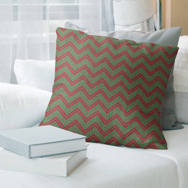 Coussin décoratif 14 po, 20 po x 20 po, Vert/rouge, Chevrons