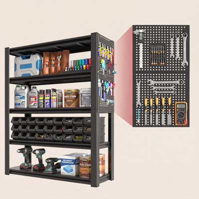 5-Tier Heavy Duty Metal Storage Shelving with Pegboards, 2000 lb Capacity, Adjustable Industrial Storage Rack,47.2"W x 18"D x 78"H