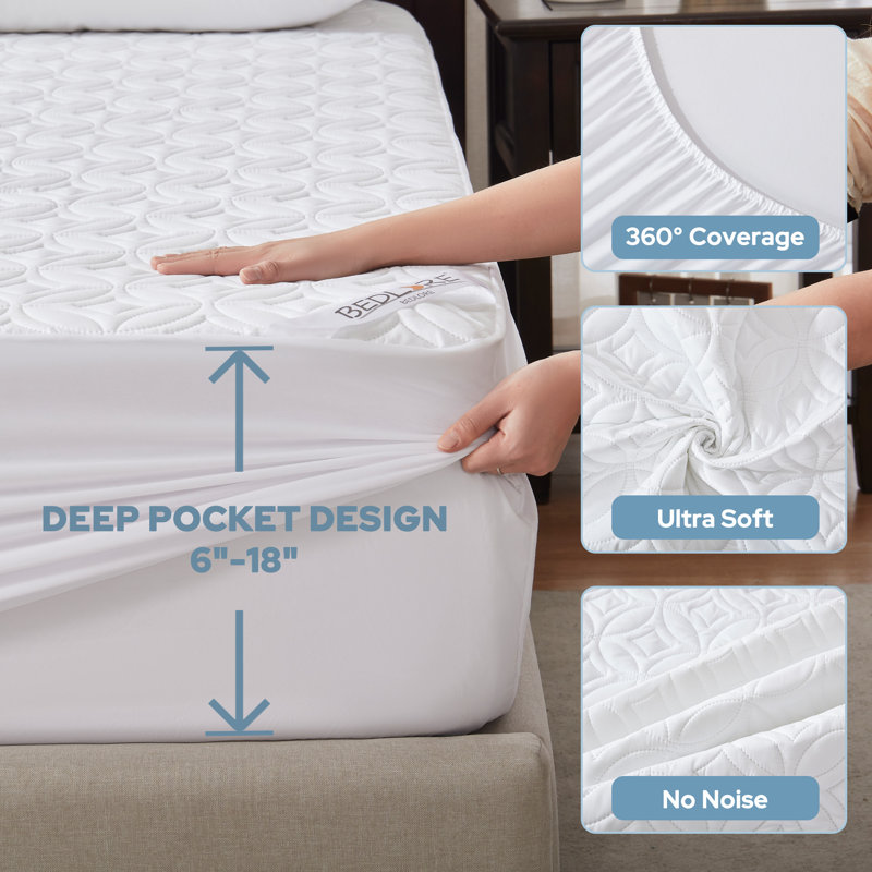 BEDLORE® (Set of 2) Noiseless Waterproof Mattress Protector, Hypoallergenic Quilted Washable Mattress Cover, Breathable Mattress Pad With 6-18'' Deep Pocket