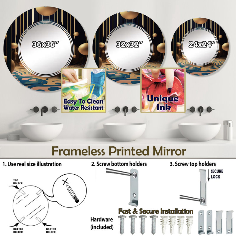 Miroir mural Rianna, 24 po x 24 po