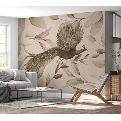 Papier peint animalier - Paon dans des tons froids