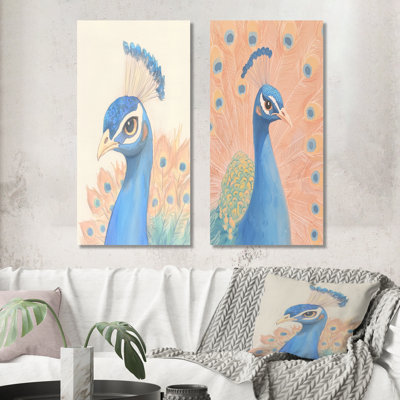 «Peacock Feather Pastel Watercolor I», art sur toile 2 panneaux