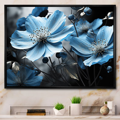 «Grey and Blue Botanical Symphony I», art abstrait sur toile botanique