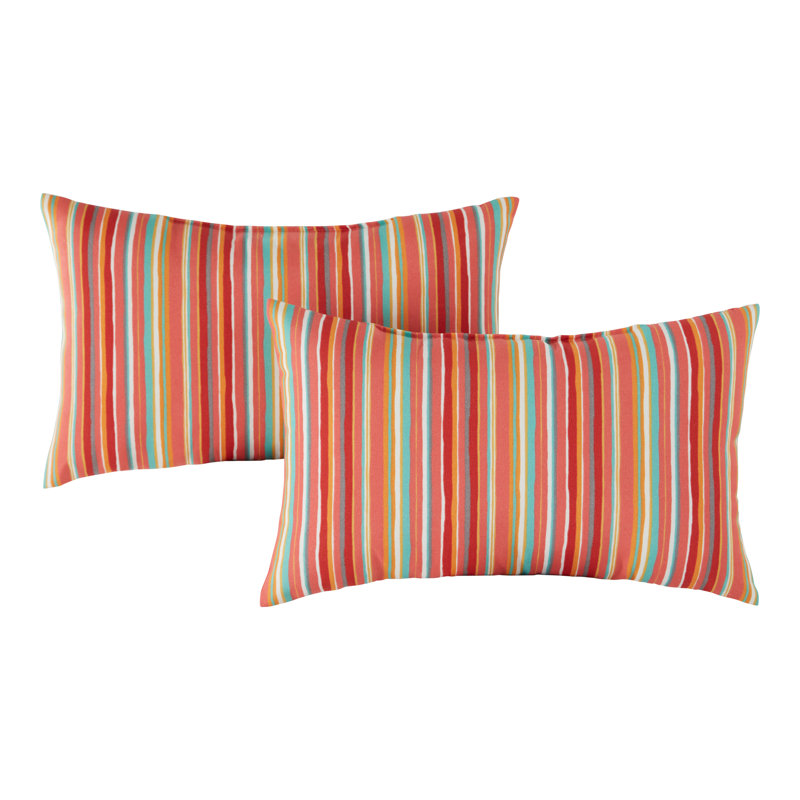 Coussin lombaire à rayures intérieur/extérieur Henrich, Melon d'eau, Ensemble de 2