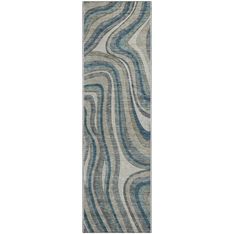 Premium Machine Washable Prisco Teal Rug, Runner 2'3" x 7'6"