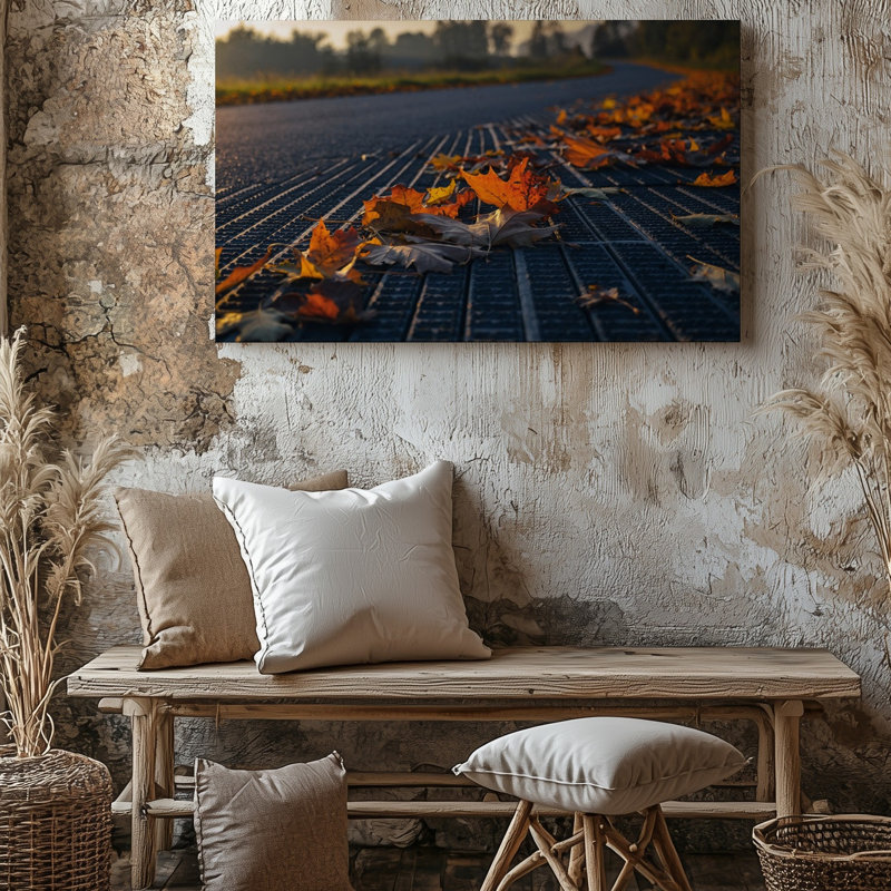 Toile, une scène d'automne tranquille se déroule le long d'une route sinueuse, H 30 po x l 40 po