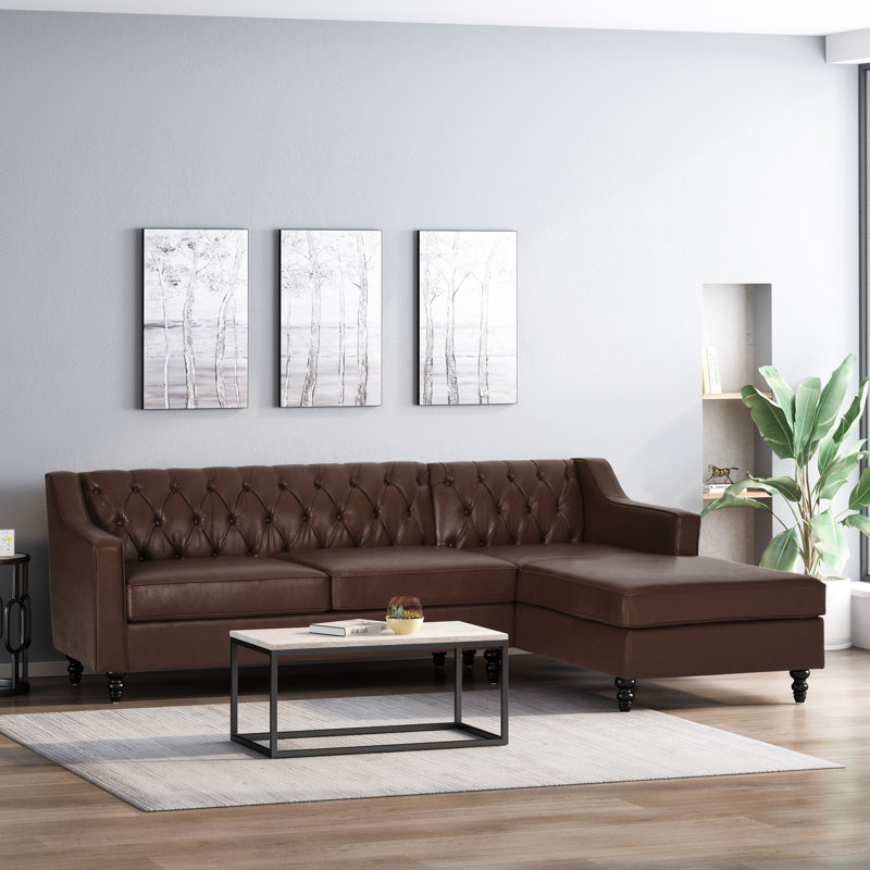 Canapé modulaire 97 po en similicuir 4 places, Simili cuir brun foncé