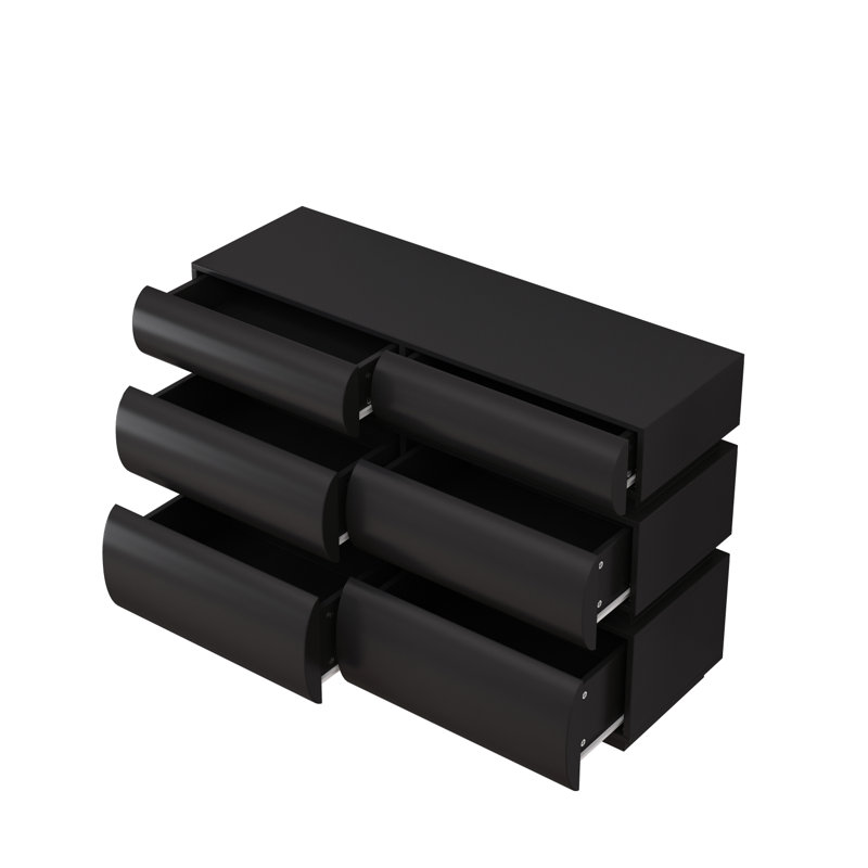 Modern 6-Drawer Chest of Drawers with Handle-Less Design and Wide Storage, Black