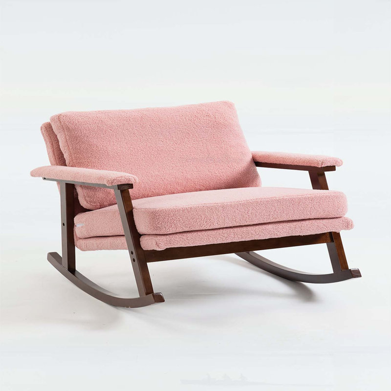 Mid Century Modern Accent Rocking Chair with Wood Frame, Light Pink