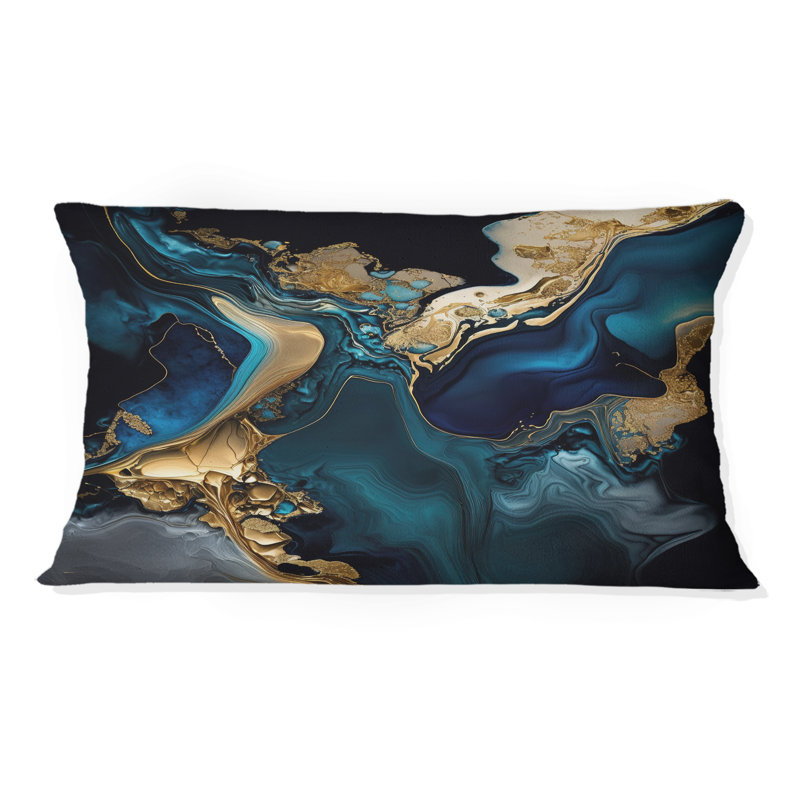 Abstract Geode Marble Blue IV - Coussin abstrait en marbre, H 12 po x l 20 po, Rectangulaire