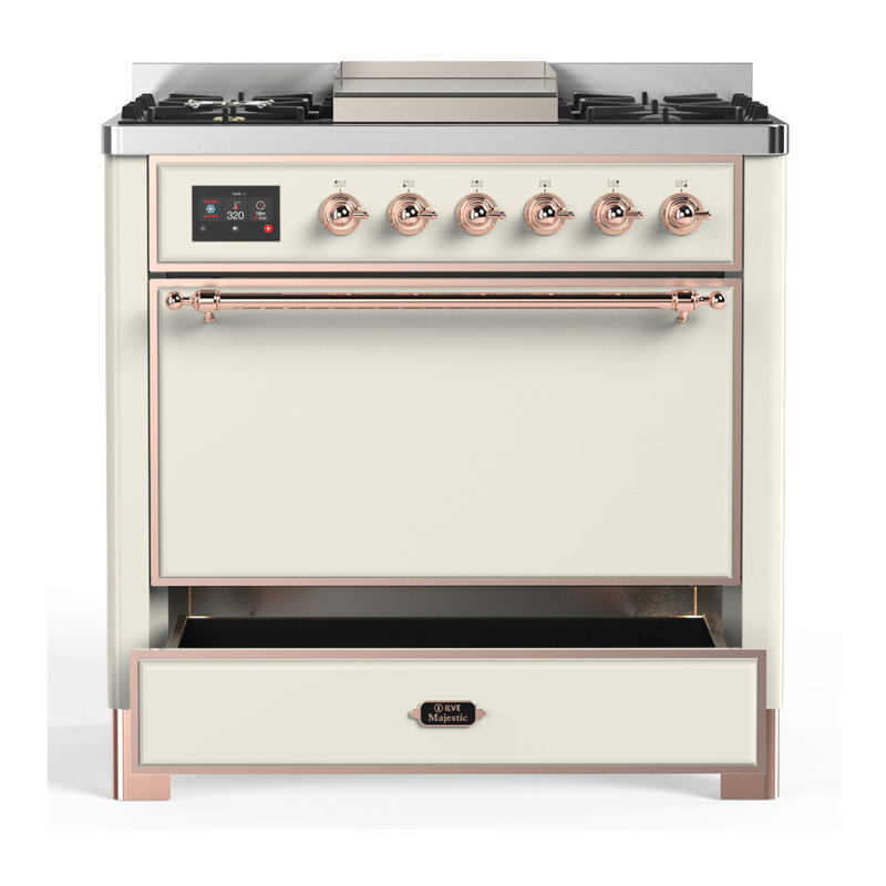 Majestic III Series 36 Inch Dual Fuel Range with 6 Sealed Burners, Griddle, in Emerald Green (Natural Gas, Copper Trim)