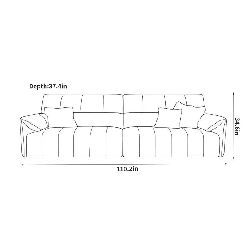 Canapé moderne simple décontracté, Blanc cassé, H 34,6 po x l 110,2 po x P 37,4 po