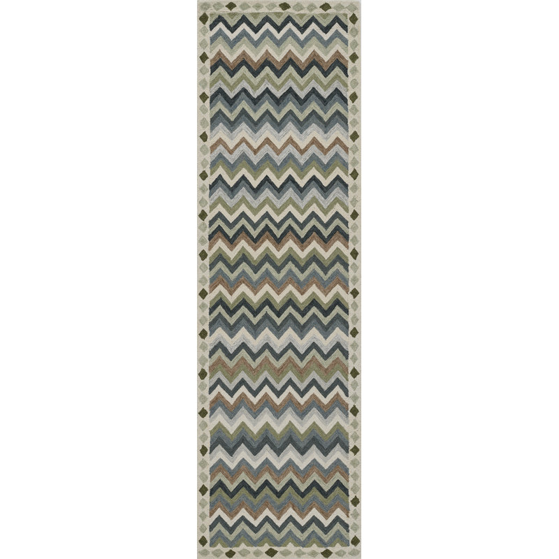 Abbott Erin Gates by Momeni Abbot Hand Tufted Wool Zig Zag Blue Area Rug , Runner 2'3" x 8'