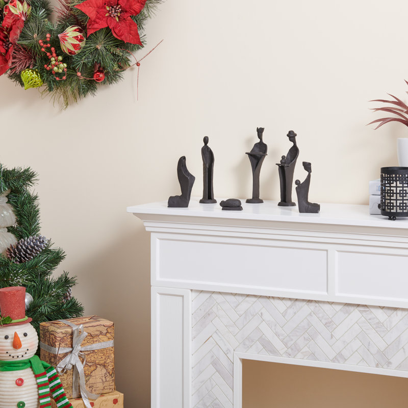 Ensemble de 6 grandes sculptures de crèche de Noël en fer