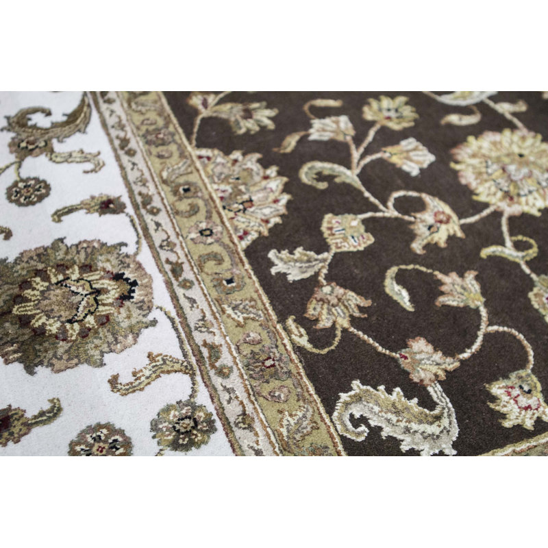 Tapis brun et ivoire de haute qualité noué à la main