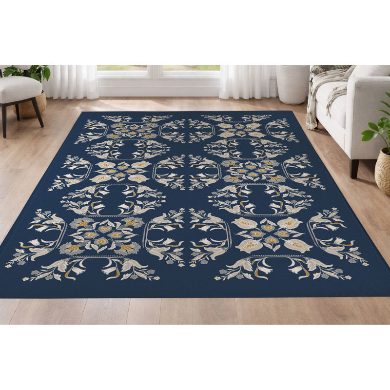 Tapis ultra-mince à profil bas Rumi, Marine, Rectangle 5 pi x 7 pi