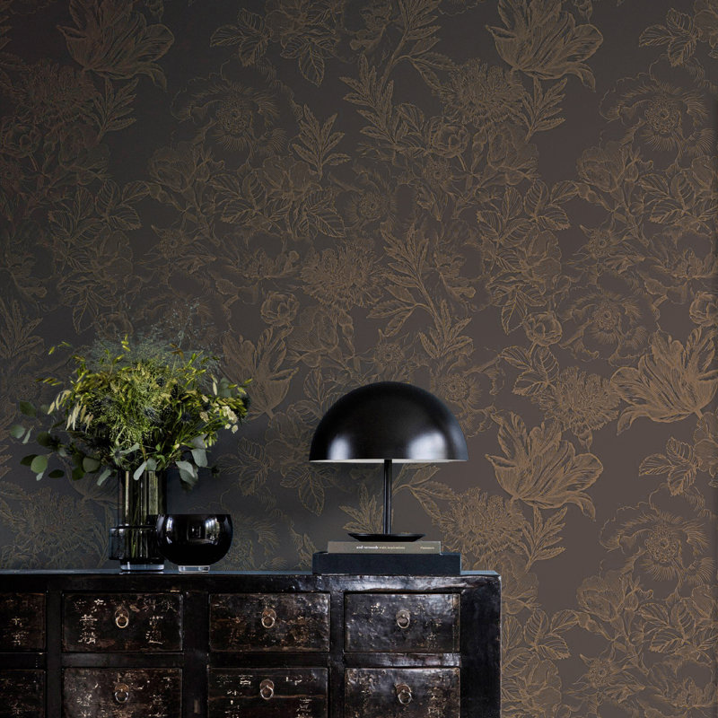 Rouleau de papier peint à motif de plantes Frensh Style non tissé, Brun