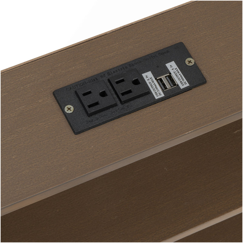 Lit superposé grand sur grand avec armoires de rangement et ports USB, couleur bois antique, Bois
