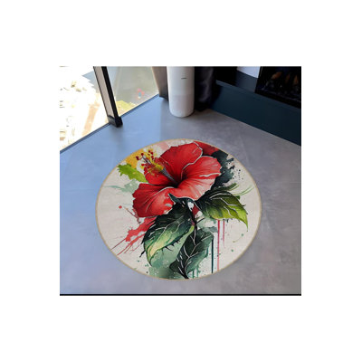 Tapis rond rond à motif floral lavable à la machine