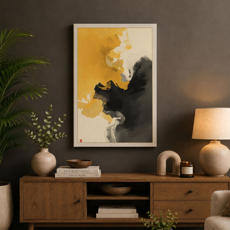 Ink and Gold Japandi - Wrapped Canvas, 24x16 - 61.0 x 40.6 cm, Sage Border