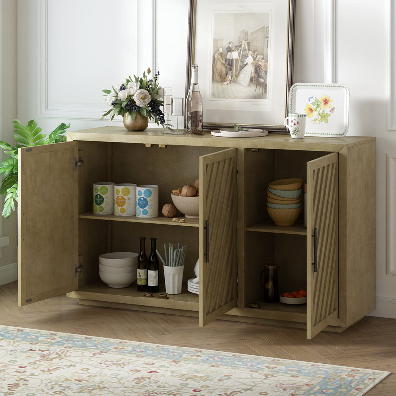 Grand buffet rétro à 3 portes avec tablettes réglables, Naturel antique