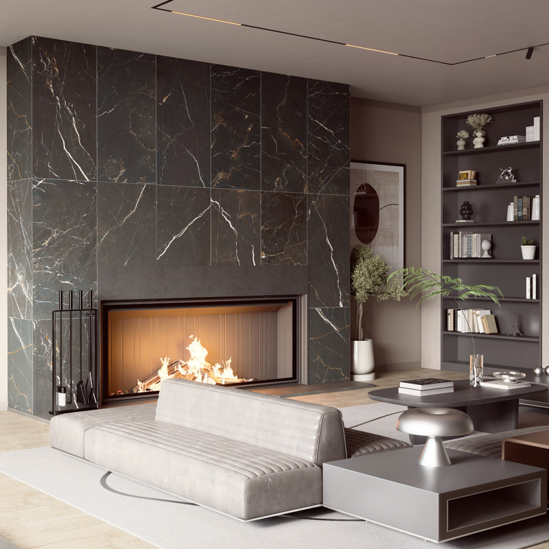Reve 23-1/2 in. x 47-1/8 in. Porcelain Floor and Wall Tile, Black/White