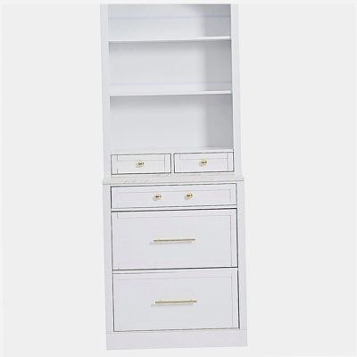 Armoire de cuisine moderne de 83,7 pouces de hauteur TopMAX, armoire de cuisine murale autoportante avec plateau en marbre artificiel, armoire de présentation avec 5 tiroirs de rangement et tablettes réglables, blanc
