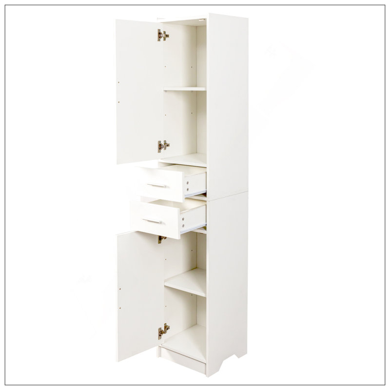 Armoire de rangement pour salle de bain de 70,87 po de hauteur avec 2 portes et 2 tiroirs, unité de rangement étroite, tablettes réglables, armoire de plancher pour salle de bain, salon, entrée, cuisine, blanc
