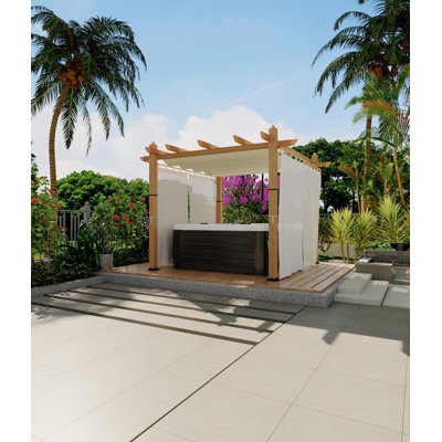 Weatherproof Aluminum Pergola with Adjustable Blue Canopy & 4 White Curtains, Small Patio Pergola for Backyard or Garden, 10x10 FT