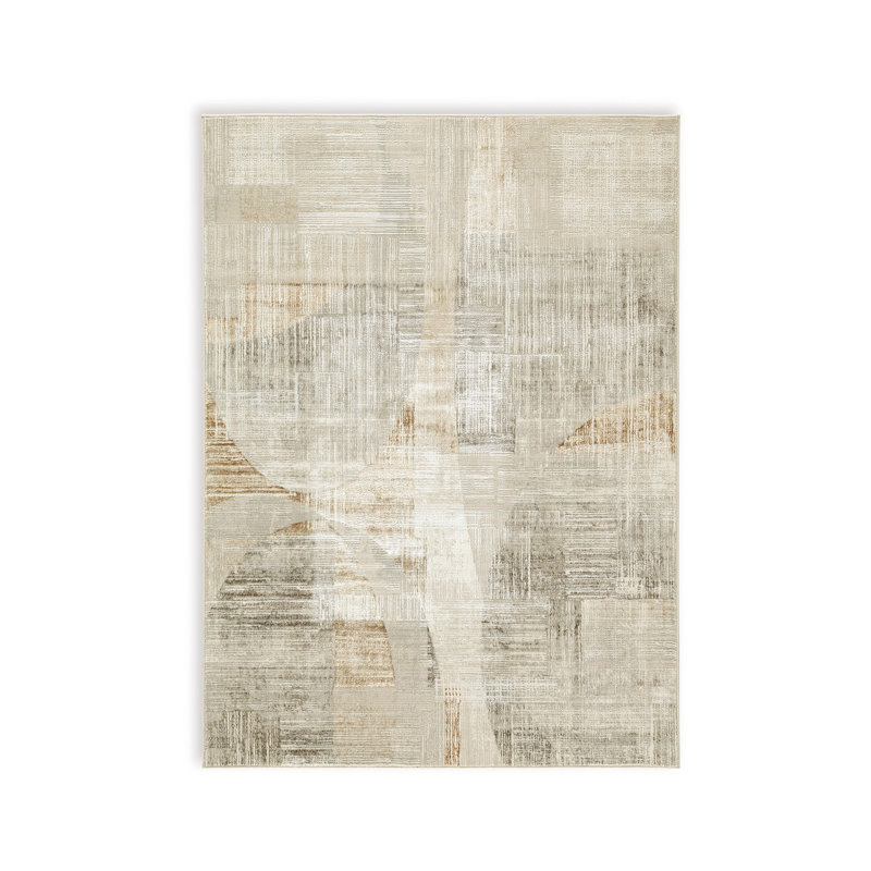 Wony 5 X 7 Medium Area Rug, Abstract Pattern, Gray Beige Polyester