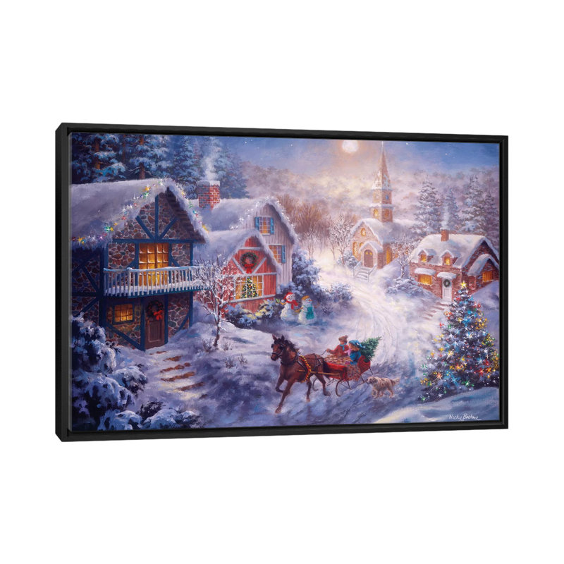 «In a One Horse Open Sleigh», reproduction d'art sur toile, H 40 po x l 60 po x P 1,5 po, Toile avec cadre noir, Pas de tapis