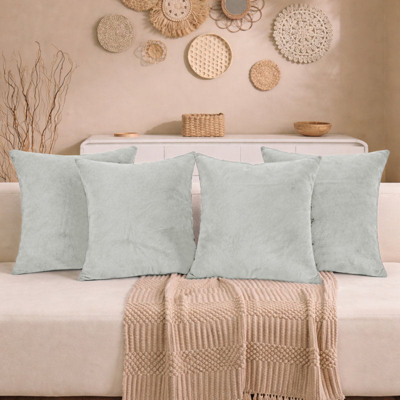 Aspire Homeware Square Plain Velvet Scatter Cushion Cover, Off White, Pack of 4