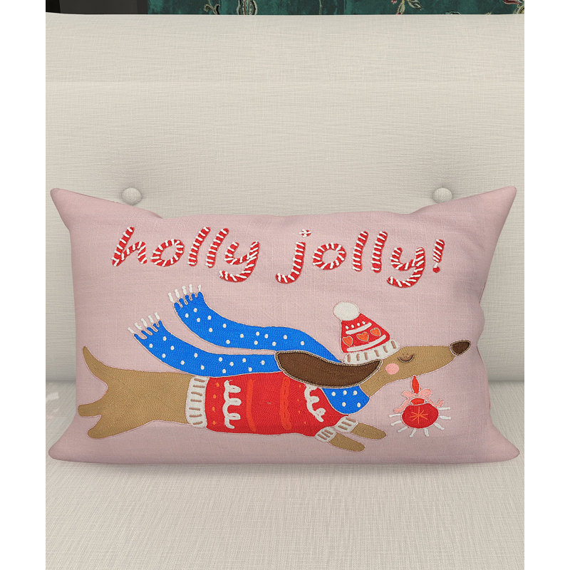 Coussin de Noël Vibhsa Holly Jolly Dog 14 x 20, Rectangle H 14 po x l 20 po, Orange de Noël