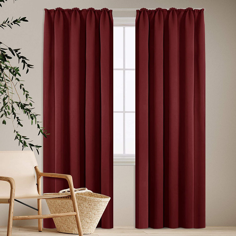 Deavin Blackout Curtain Pair, Width 140 x Drop 290cm, Dark Red