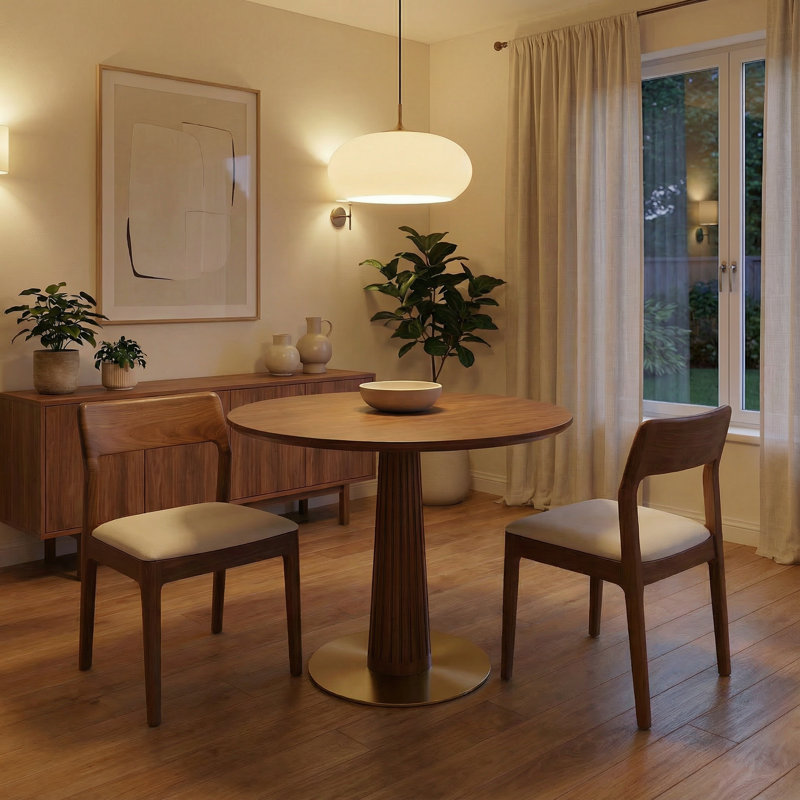 Table de salle à manger ronde 31,5 pouces avec pieds en bois massif et table en bois massif