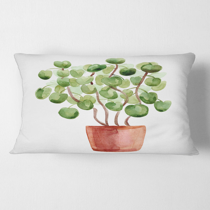 Rectangle, plante d'argent chinoise en pot - Coussin décoratif imprimé traditionnel