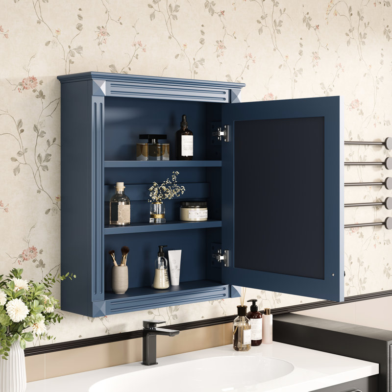 Armoire de rangement de salle de bain avec miroir 24 po x 27 po, tablettes murales réglables, économiseur d'espace, accessoire de salle de bain fixé au mur 27 po et partie moderne