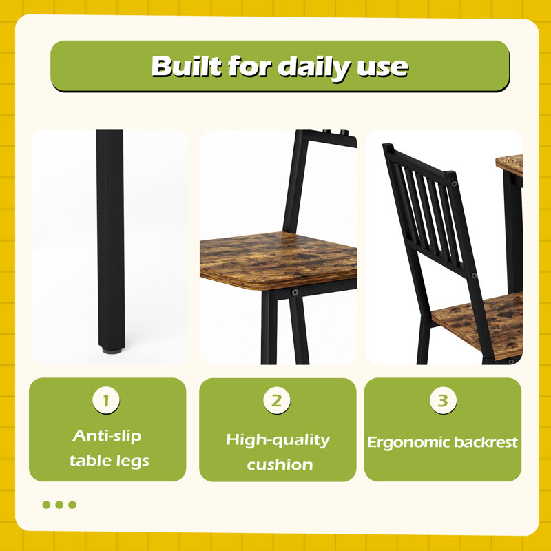 Ensemble de table de salle à manger, table de bar avec 2 chaises, comptoir de table de cuisine avec chaises, Brun rustique