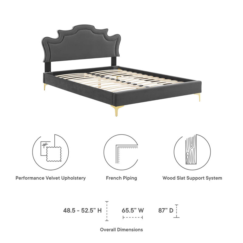 Modway Neena Performance Velvet Bed, Charcoal, Queen
