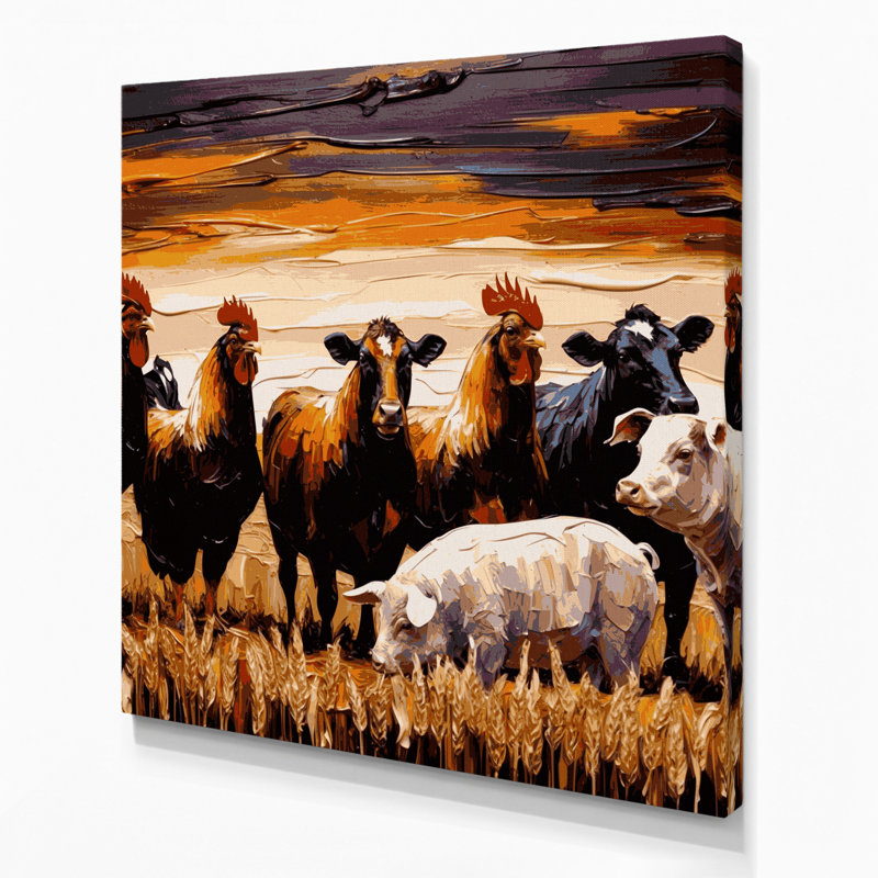 «Thanksgiving Farm animal silhouettes», art mural sur toile noire, H 8 po x l 8 po
