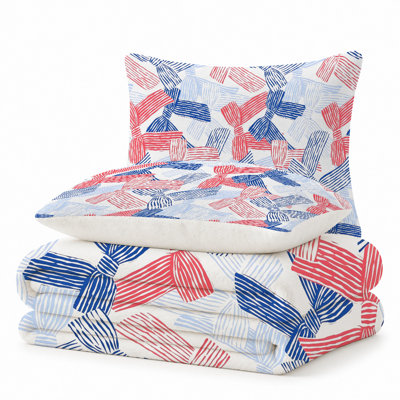 Premium Flannel Lightweight Blanket & 2 Pillow Shams Set with Hand-Drawn Red & Blue Striped Bows on White, Ultra-Soft & Warm Cozy Bedding Set for All-Season, 60" x 80" Blanket + 2 Pillowcases Anti-Pilling & Machine Washable(Set of 3)