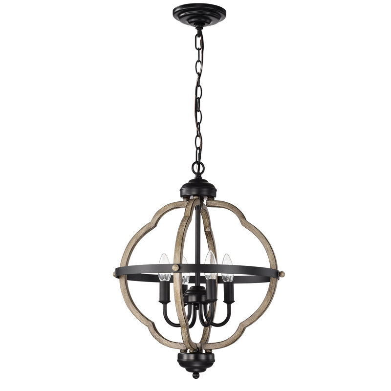 Tiverton 4 - Light Dimmable Lantern Geometric Chandelier, Antique Wood